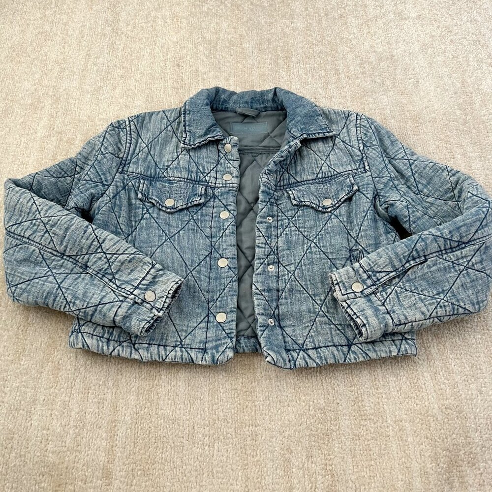 Blank NYC Crop Denim Quilted Jacket S Blue